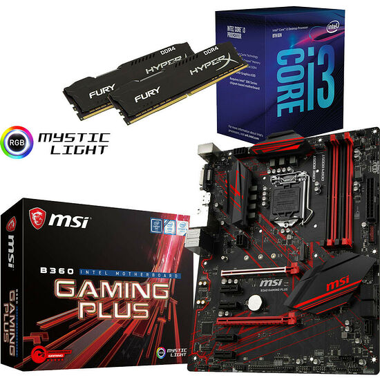 Kit d'évo Intel Core i3-8100 (3.6 GHz) + MSI B360 GAMING PLUS + 8 Go