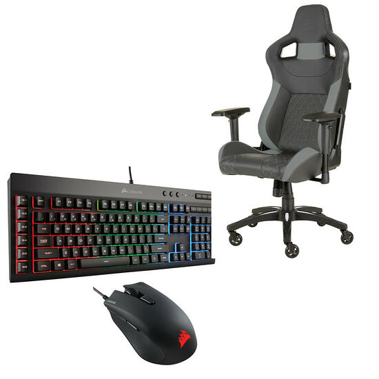 Corsair T1 Race V2 - Edition Limitée - Gris + Pack K55 RGB AZERTY + Harpoon RGB