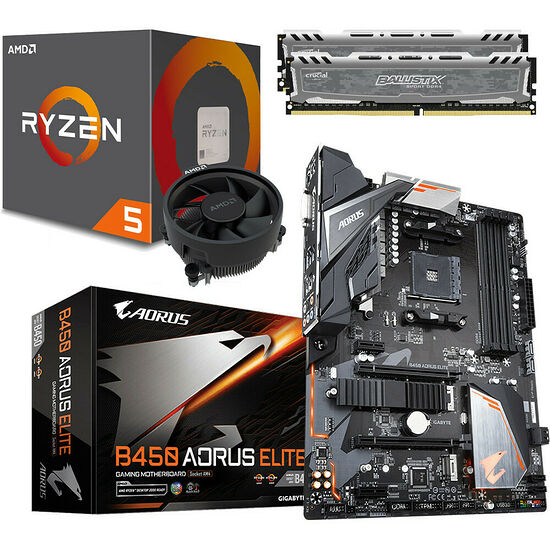 Kit évo Ryzen 5 2600 (3.4 GHz) + Gigabyte B450 AORUS Elite + 16 Go