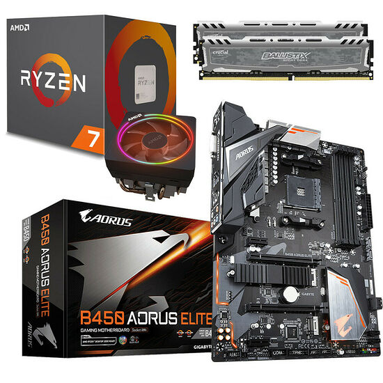 Kit évo Ryzen 7 2700X (3.7 GHz) + Gigabyte B450 AORUS ELITE + 16 Go