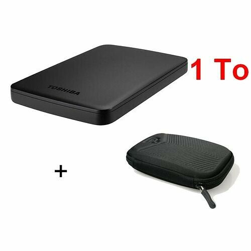 Toshiba Canvio Basics, 1 To, Noir + Housse
