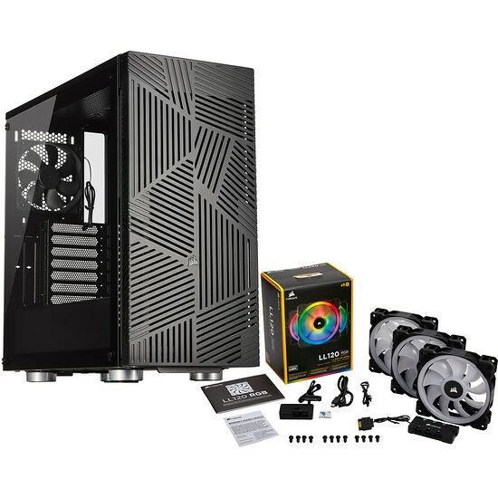 Corsair Carbide 275R Airflow Tempered Glass, Noir + Corsair LL120 RGB 3-Pack