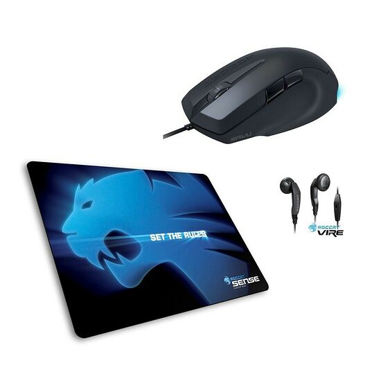 Pack gamer: souris Savu + Tapis de souris Sense Glacier + Ecouteurs Vire, Roccat
