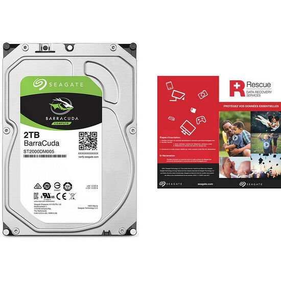 Seagate BarraCuda, 2 To + Forfait de 3 ans de récupération des données