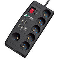 Multiprise parafoudre, 6 prises + Hub USB, Infosec