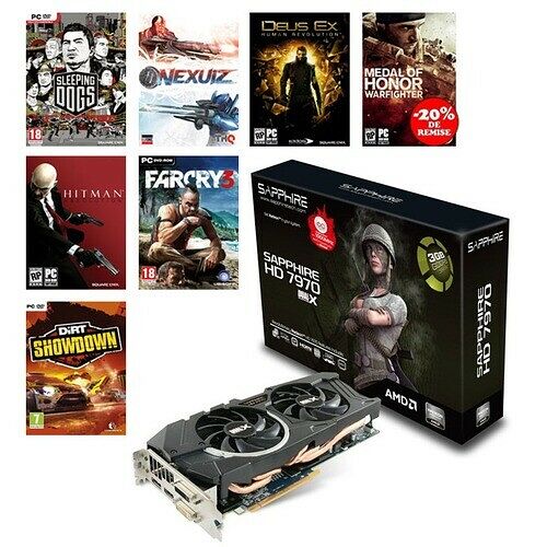 Carte graphique Sapphire Radeon HD7970 OC, 3 Go + Pack de 6 jeux AMD offerts