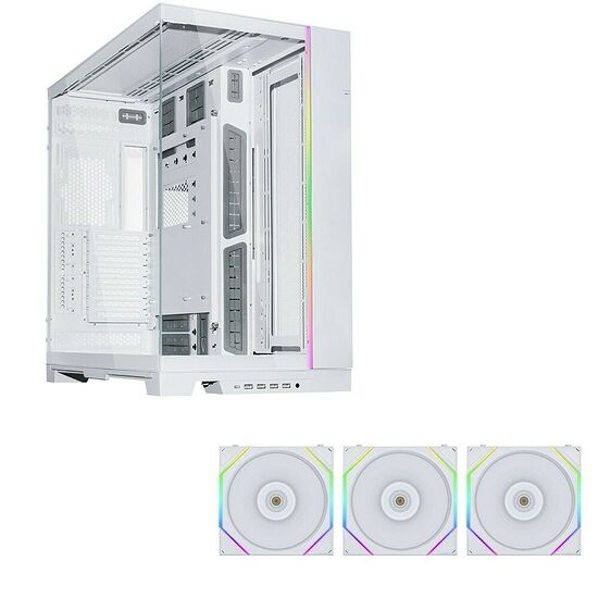 Lian Li O11 Dynamic Evo XL - Blanc + UF TL120 Reverse Blade Blanc (Par 3)