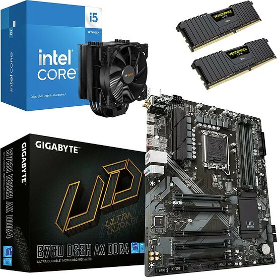 Kit évo Core i5-14400F + B760 DS3H AX DDR4 + Pure Rock 2 + 32 Go
