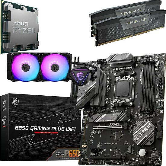 Kit évo Ryzen 5 7600X (Bulk) + B650 GAMING PLUS WIFI + 240R V2 + 32 Go