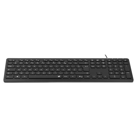 Clavier d'ordinateur filaire noir avec pavé numérique, de format complet.