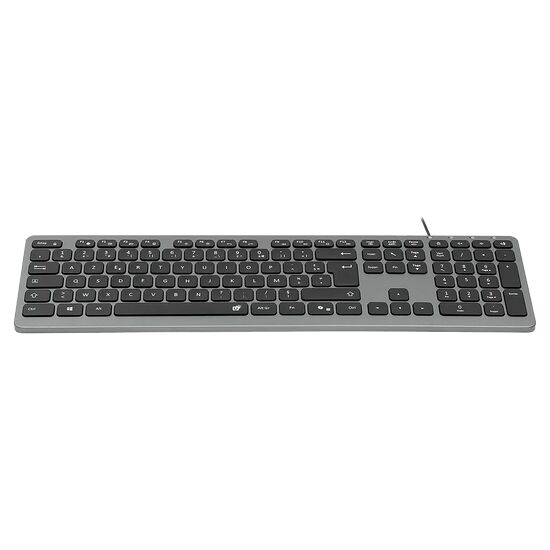 Clavier d'ordinateur filaire de couleur noire avec pavé numérique.