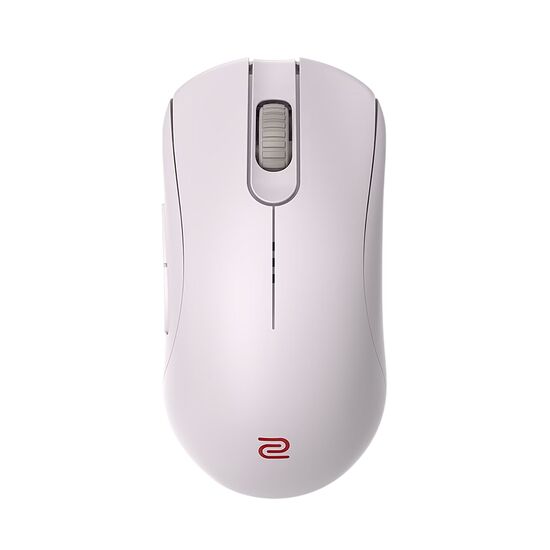 Souris d'ordinateur blanche avec le logo Zowie en rouge en bas.