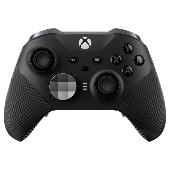 Manette Xbox noire avec sticks analogiques, boutons directionnels et bouton Xbox central.