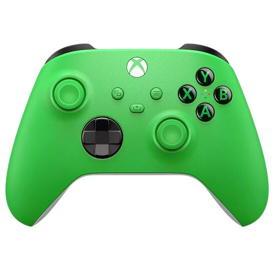 Manette Xbox de couleur verte avec des boutons noirs et le logo Xbox blanc au centre.