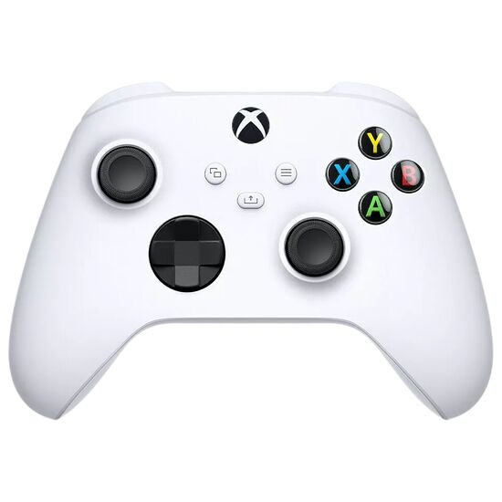 Manette blanche Xbox avec ses boutons colorés et ses joysticks analogiques.