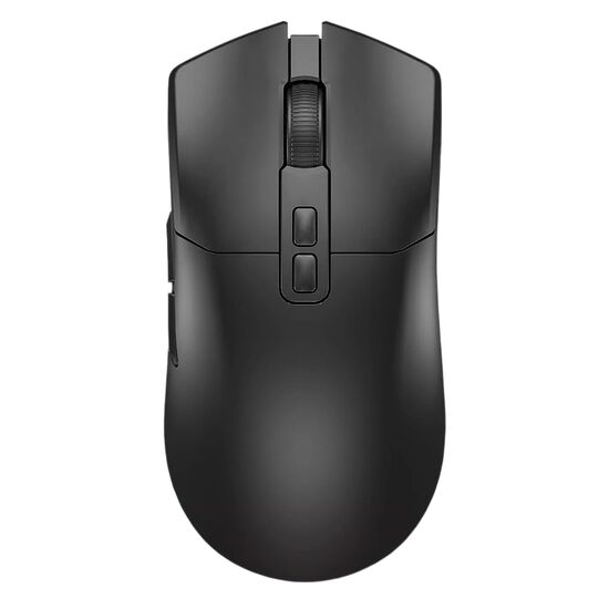 Souris gamer noire avec molette de défilement centrale et boutons latéraux.
