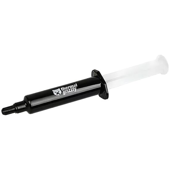 Pâte thermique Thermal Grizzly présentée dans un tube applicateur noir et transparent.