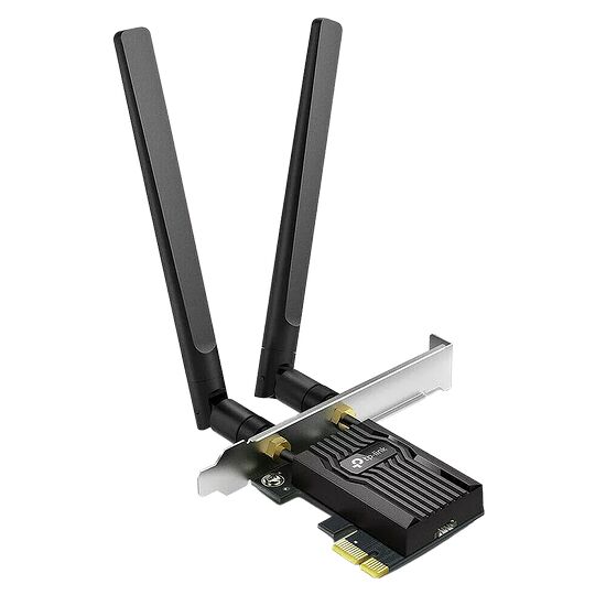 Carte réseau Wi-Fi TP-Link avec deux antennes noires pour une connexion sans fil stable.