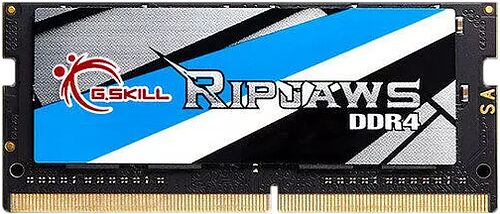 Barrette de mémoire vive G.Skill Ripjaws DDR4 avec un dissipateur thermique noir et bleu.