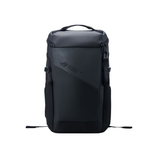 Sac à dos noir Republic of Gamers avec logo discret sur le devant.