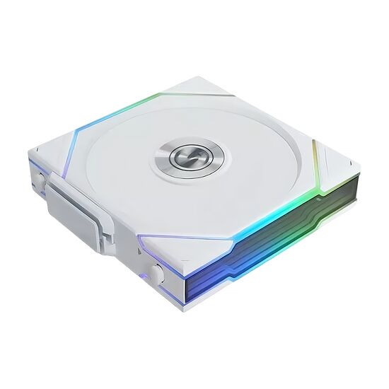 Un disque dur externe blanc avec un éclairage RGB coloré sur les bords.