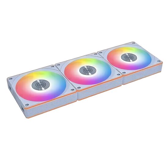 Trois ventilateurs de PC avec un éclairage RGB multicolore sur les pales.