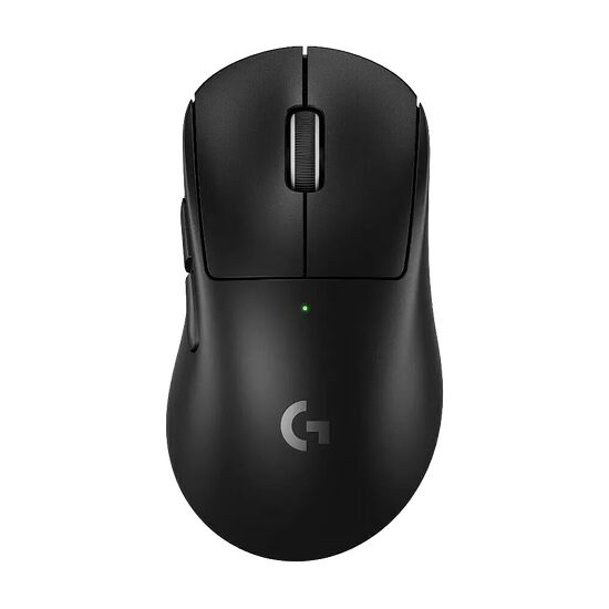 Souris gaming Logitech noire avec un petit voyant lumineux vert.