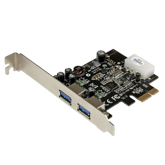 Carte d'extension PCIe équipée de deux ports USB bleus, destinée à ajouter des connecteurs USB à un PC.