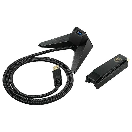 Adaptateur USB pour casque avec un câble tressé noir et un dongle de connexion.