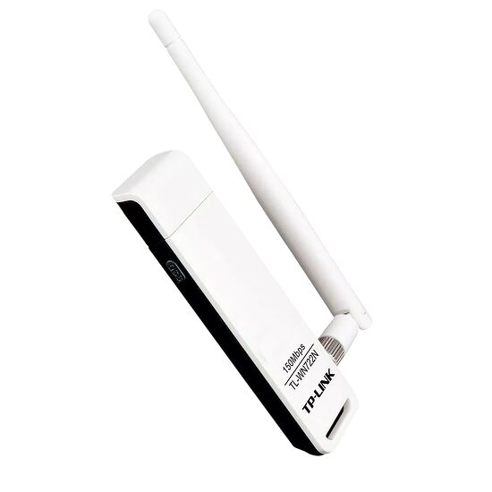 Adaptateur Wi-Fi USB TP-Link blanc avec une antenne orientable pour une connexion sans fil.