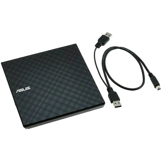 Un disque dur externe ASUS noir accompagné d'un câble USB pour le transfert de données.