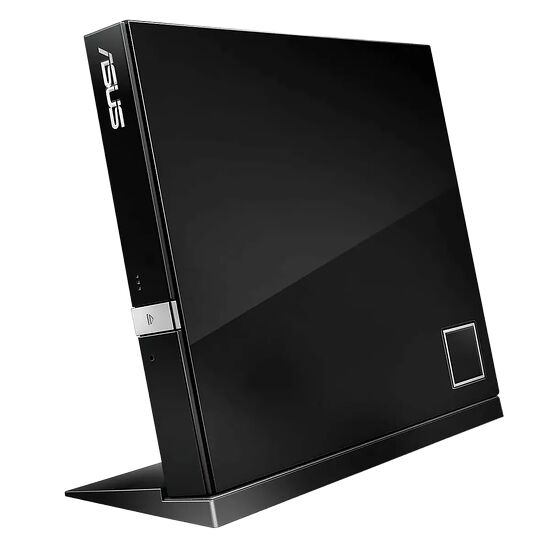 Un PC compact de marque ASUS avec un boîtier noir brillant et un design minimaliste.