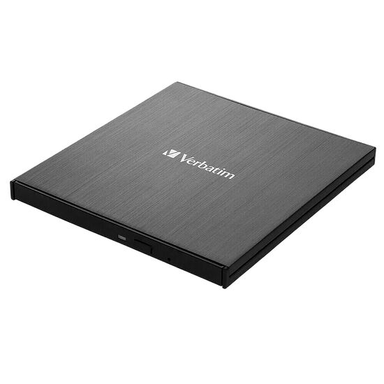 Disque dur externe Verbatim de couleur noire avec une finition brossée.