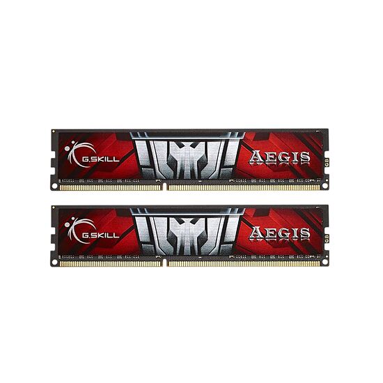 Deux barrettes de mémoire vive G.Skill Aegis avec un dissipateur thermique noir et rouge.