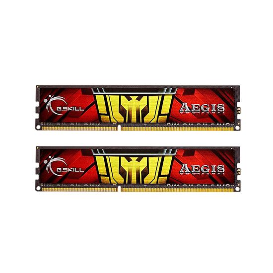 Deux barrettes de mémoire vive G.Skill Aegis avec un design noir et doré.