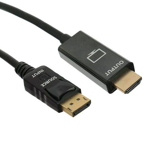 Câble adaptateur HDMI vers DisplayPort avec connecteurs mâle et femelle, marqué avec les inscriptions "INPUT" et "OUTPUT".
