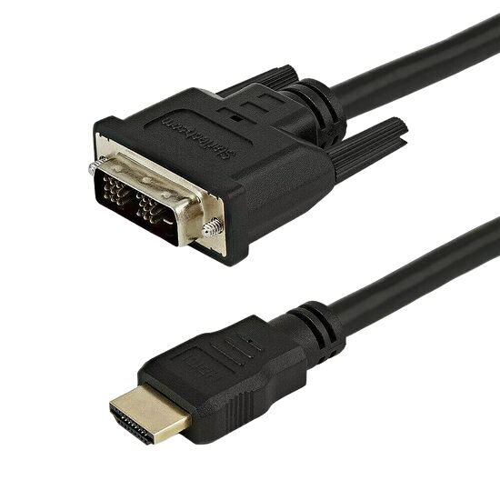 Câble adaptateur noir avec un connecteur VGA mâle d'un côté et un connecteur HDMI mâle de l'autre.