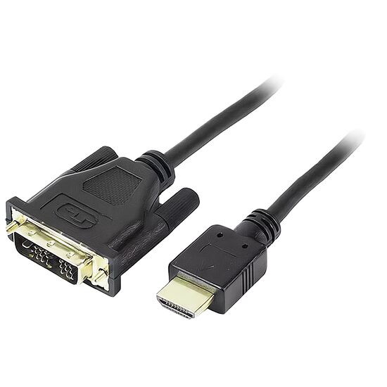 Câble adaptateur noir avec un connecteur VGA mâle d'un côté et un connecteur DisplayPort mâle de l'autre.