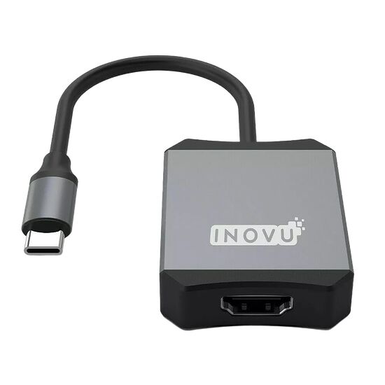 Adaptateur Inovvu avec un câble USB-C vers un port HDMI, de couleur noire et grise.