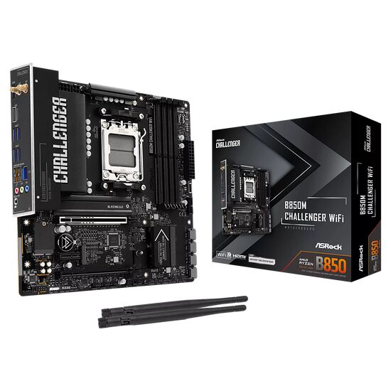 Carte mère ASRock Challenger B850M WiFi, une carte mère pour processeur AMD Ryzen avec support Wi-Fi et connectivité moderne.