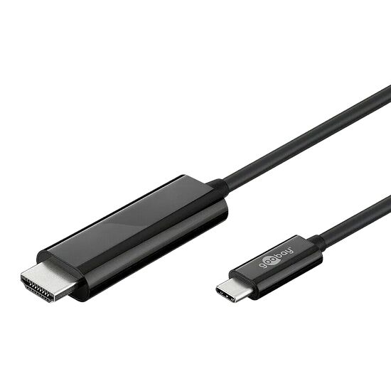 Câble adaptateur Goobay avec connecteurs HDMI mâle et USB-C mâle, de couleur noire.
