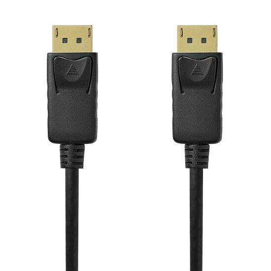 Deux câbles DisplayPort noirs avec des connecteurs dorés.