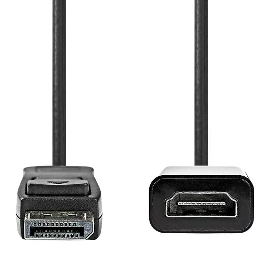 Câble noir avec connecteurs DisplayPort mâle et femelle.