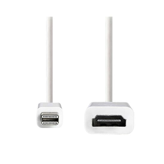 Câble adaptateur blanc avec connecteur USB-C d'un côté et port HDMI de l'autre.