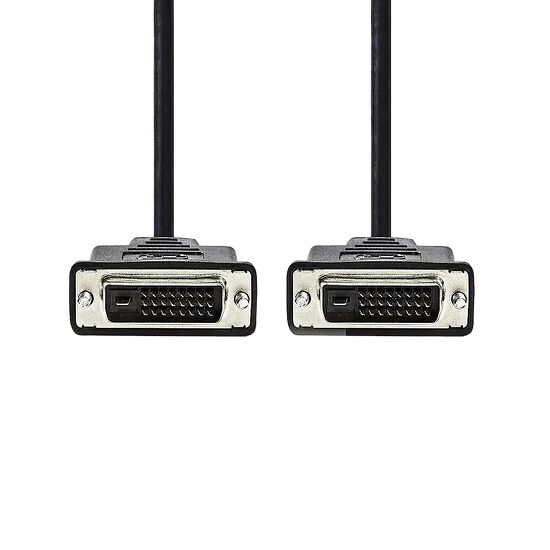 Deux câbles noirs avec des connecteurs VGA mâles argentés sur un fond blanc.
