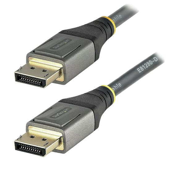 Câble StarTech.com avec deux connecteurs DisplayPort noirs et gris.