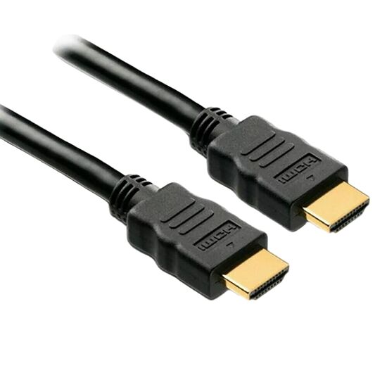 Câble HDMI noir avec connecteurs dorés pour la transmission vidéo et audio.