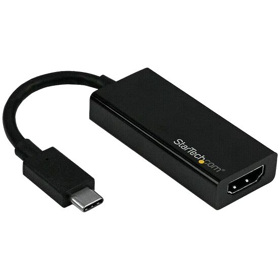 Adaptateur StarTech.com noir avec un connecteur USB-C mâle et une sortie HDMI femelle.