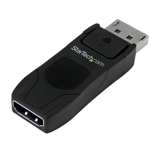 Adaptateur StarTech.com noir avec connecteur DisplayPort mâle et port HDMI femelle.