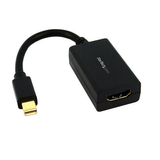 Adaptateur StarTech.com avec un câble noir, doté d'un connecteur mâle DisplayPort et d'une prise femelle HDMI.